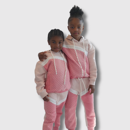 August Dynasty Limited Edition Pink Polka Dot Kids Sweatsuit | Luxury Comfort for Woman