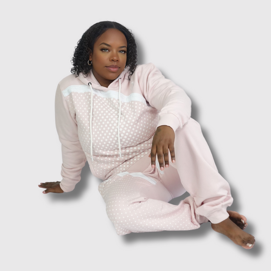 August Dynasty Limited Edition Polka Dot Blush Pink Sweatsuit | Chic & Comfortable Luxury